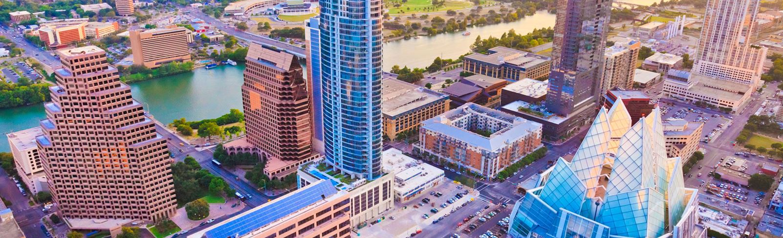 Austin downtown Ariel Shot near Sweetwater community