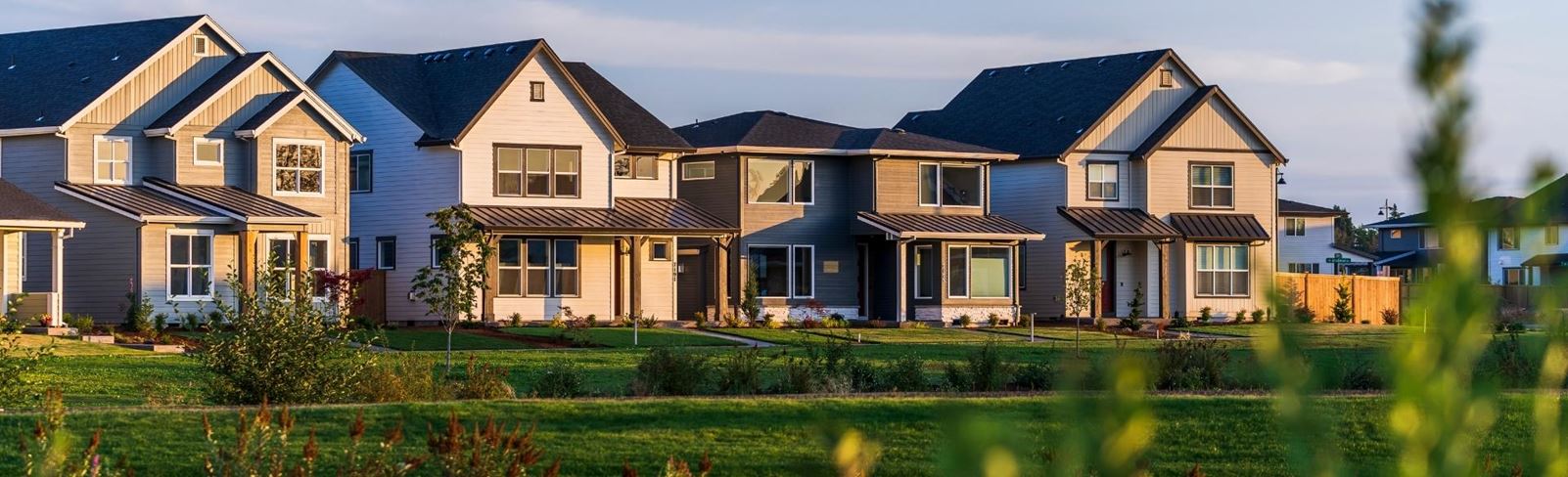Neighborhood street at dusk in Reed's Crossing Hillsboro OR