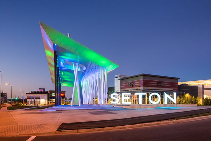 Seton community signage monument in Calgary, Alberta